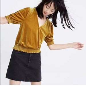 Madewell Velvet Smocked Crossover Top